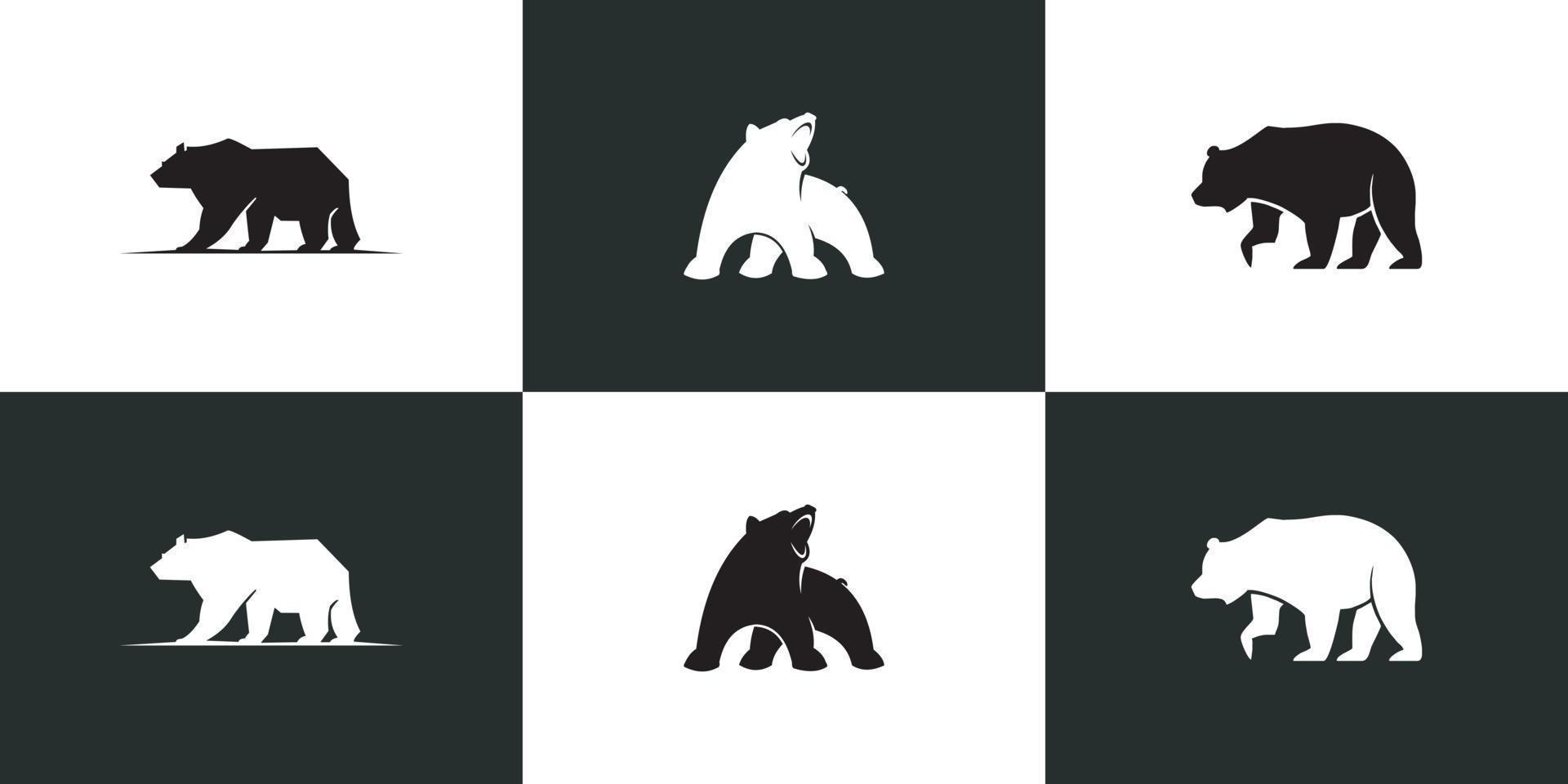 conjunto de animais de vetor de logotipo de silhueta de urso, silhueta de um urso polar