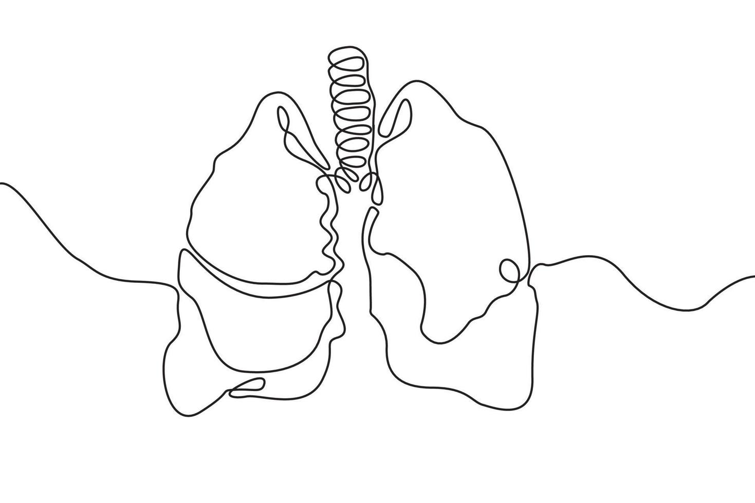 pulmões desenhados à mão ícone desenho de linha contínua. órgãos humanos criativo abstrato arte fundo conceito moderno um design de linha única. contorno vetor de cor preto e branco de imagem simples