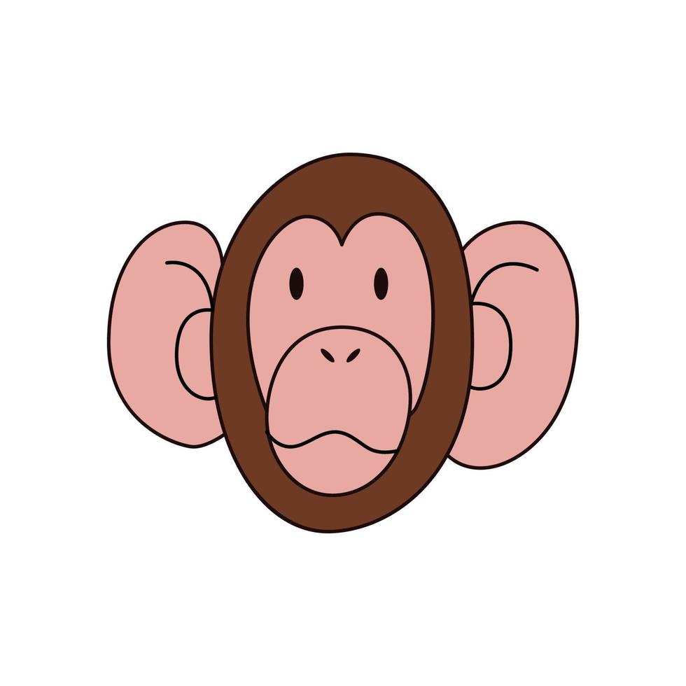 cabeça de macaco dos desenhos animados isolada. ilustração vetorial de cor de um primata com um acidente vascular cerebral em um fundo branco. um macaco com orelhas grandes. vetor