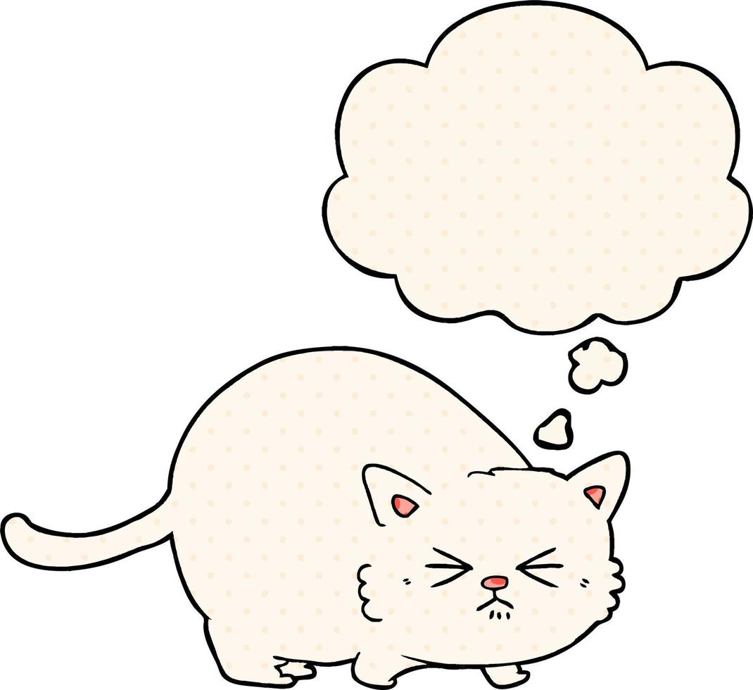desenho animado gato bravo e balão de pensamento no estilo de quadrinhos vetor