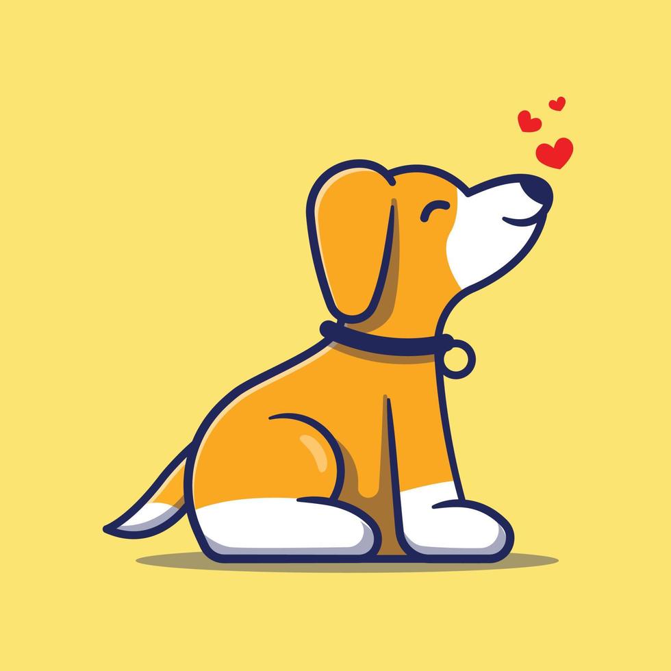 cachorro fofo sentado com ilustração vetorial de sinal de amor vetor