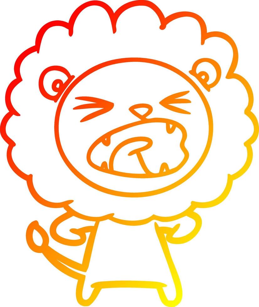 desenho de linha de gradiente quente desenho animado leão bravo vetor
