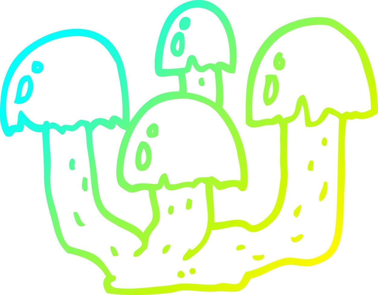 cogumelos de desenho animado de desenho de linha de gradiente frio vetor