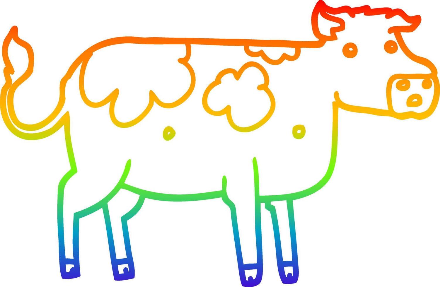 desenho de linha de gradiente de arco-íris vaca de desenho animado vetor