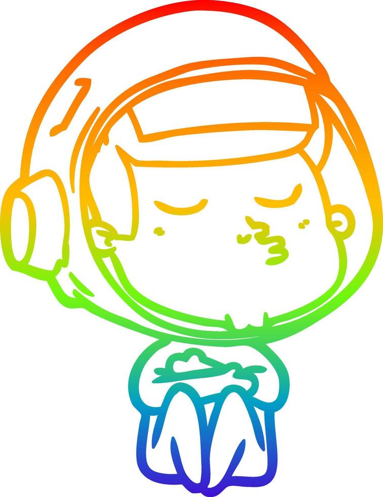 desenho de linha gradiente arco-íris desenho animado astronauta confiante vetor