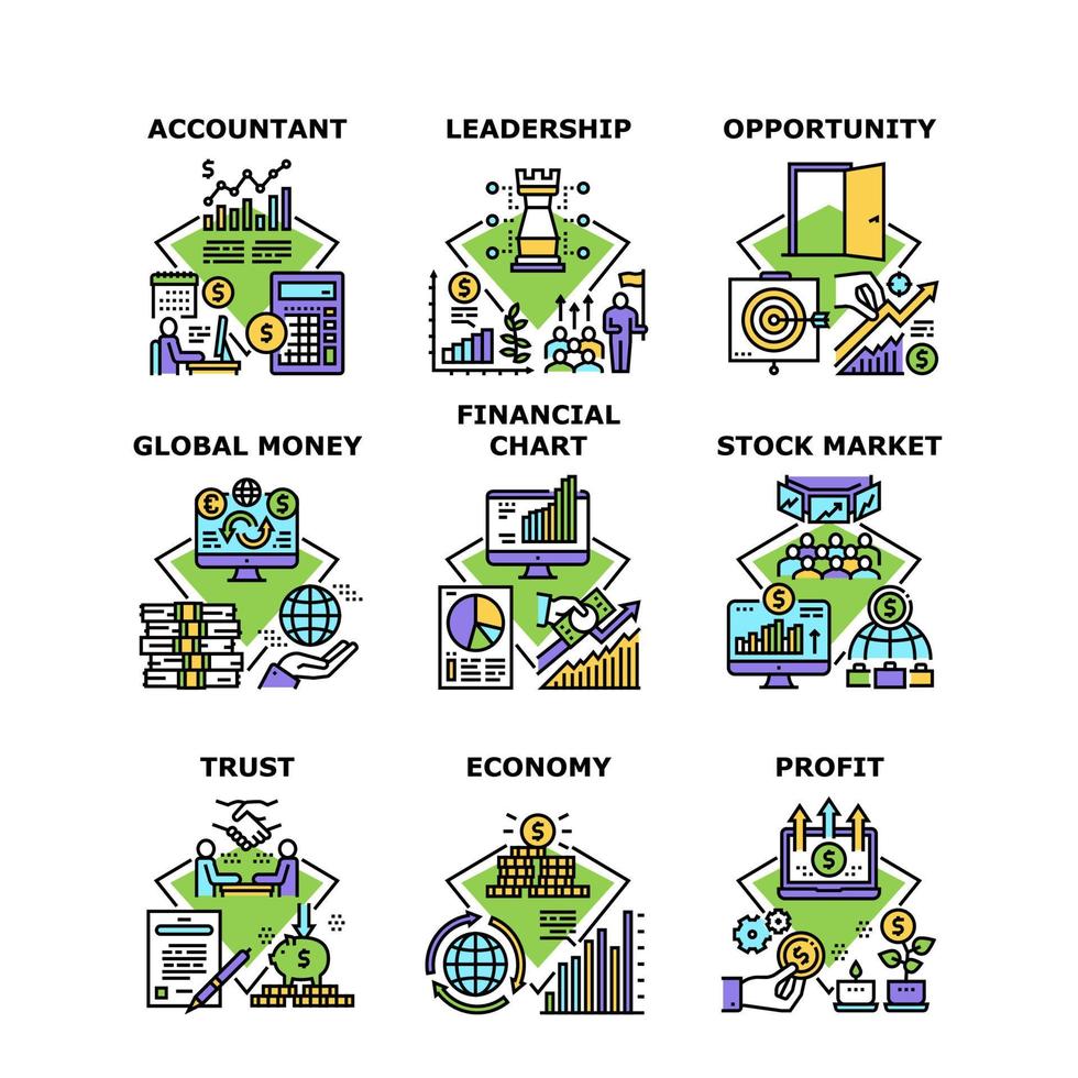 gráfico financeiro conjunto de ilustrações vetoriais de ícones vetor