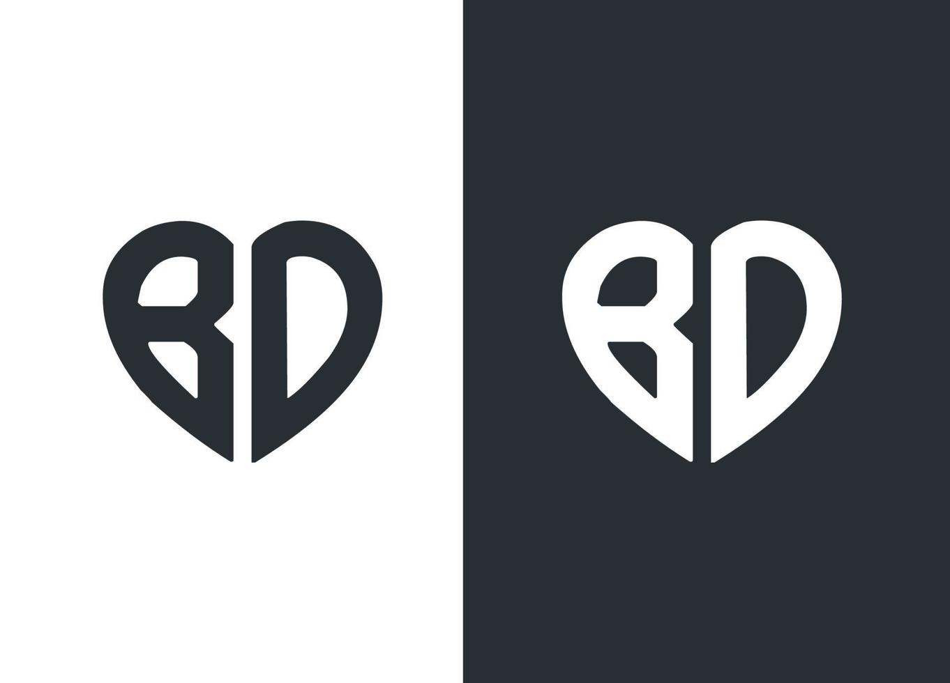 modelo de design de logotipo de estilo de coração monograma bd vetor