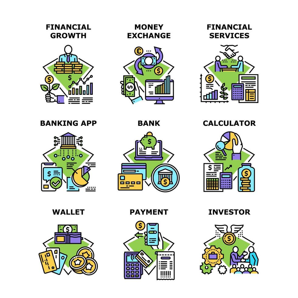 serviços financeiros definir ilustrações vetoriais de ícones vetor