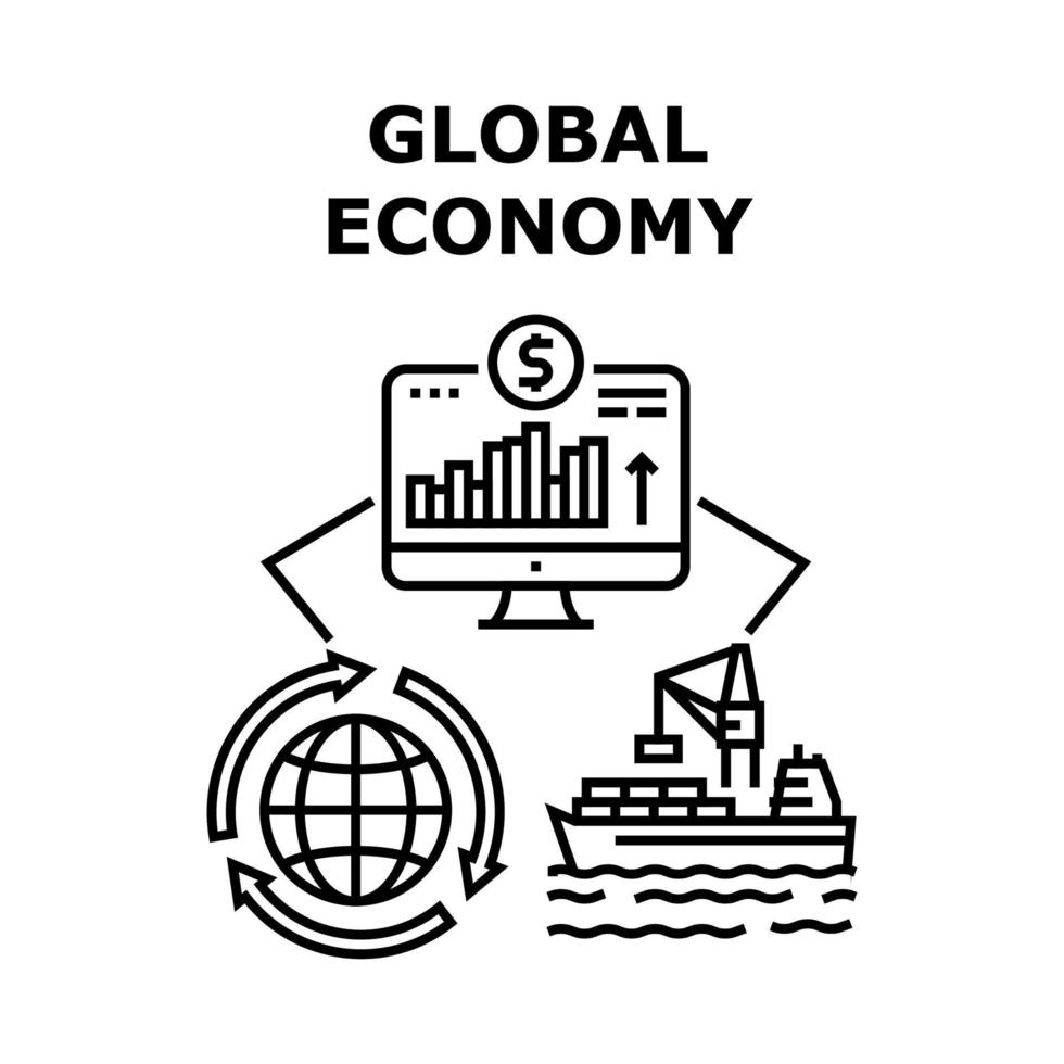 ilustração de conceito de vetor de economia global preta