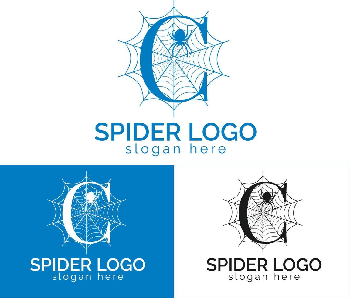 modelo de vetor de design de logotipo de teia de aranha letra c