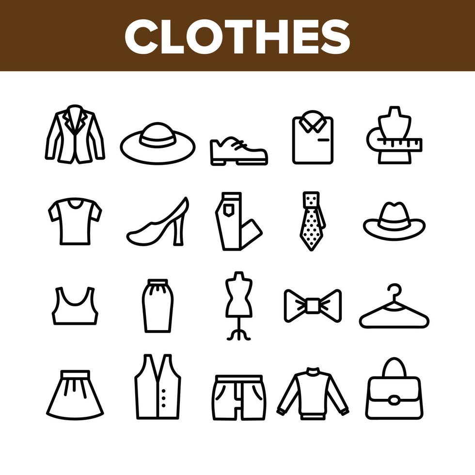 conjunto de ícones de coleção de moda e roupas vetor