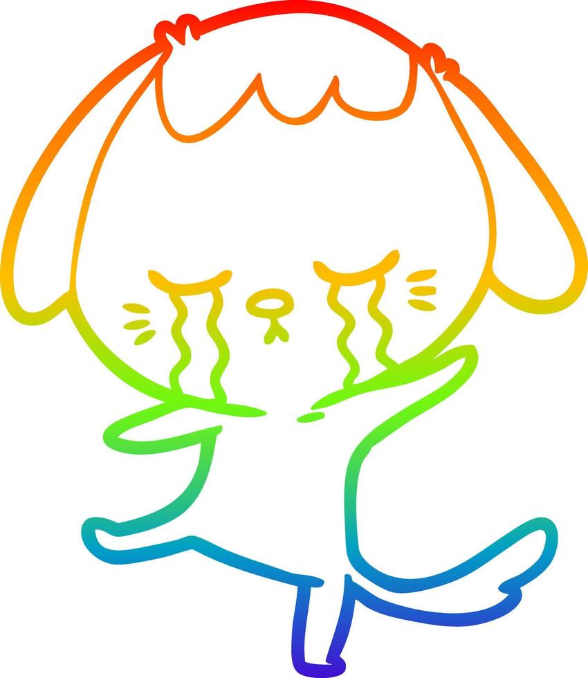 desenho de linha de gradiente de arco-íris cachorro de desenho animado chorando vetor