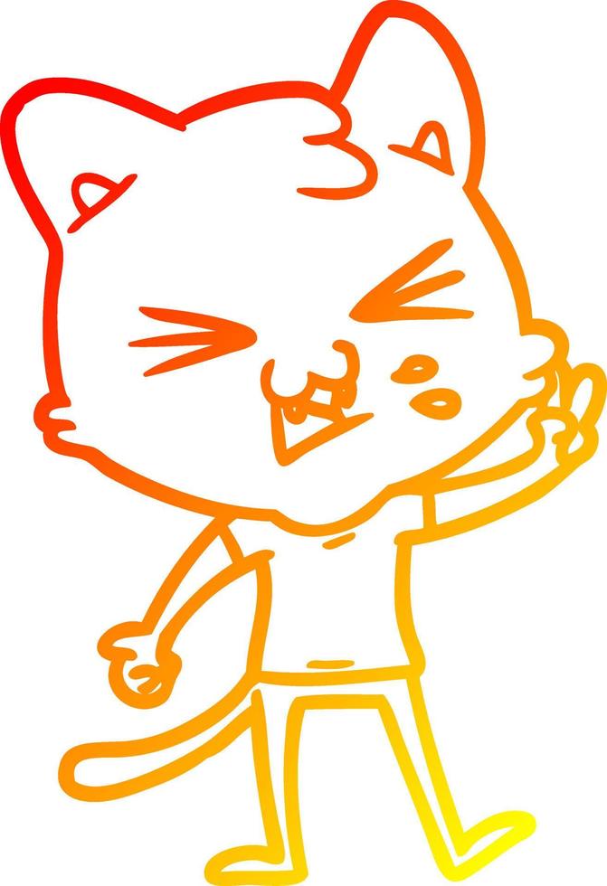 desenho de linha de gradiente quente gato de desenho animado assobiando vetor