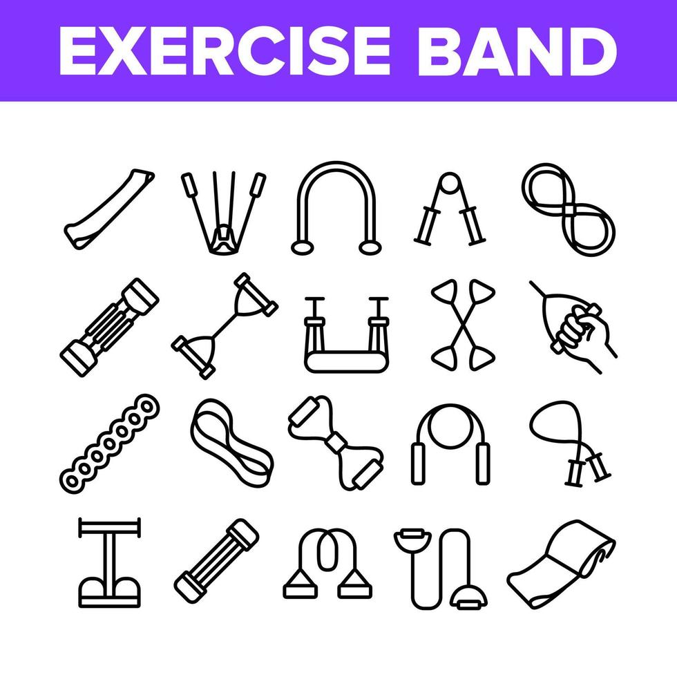 conjunto de ícones de coleção de ferramentas de banda de exercício vetor