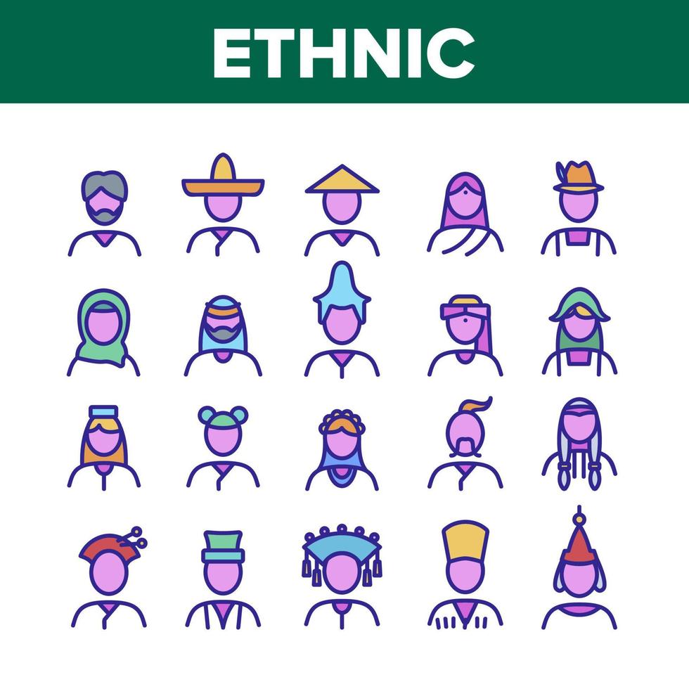 conjunto de ícones de coleção de pessoas do mundo étnico vetor