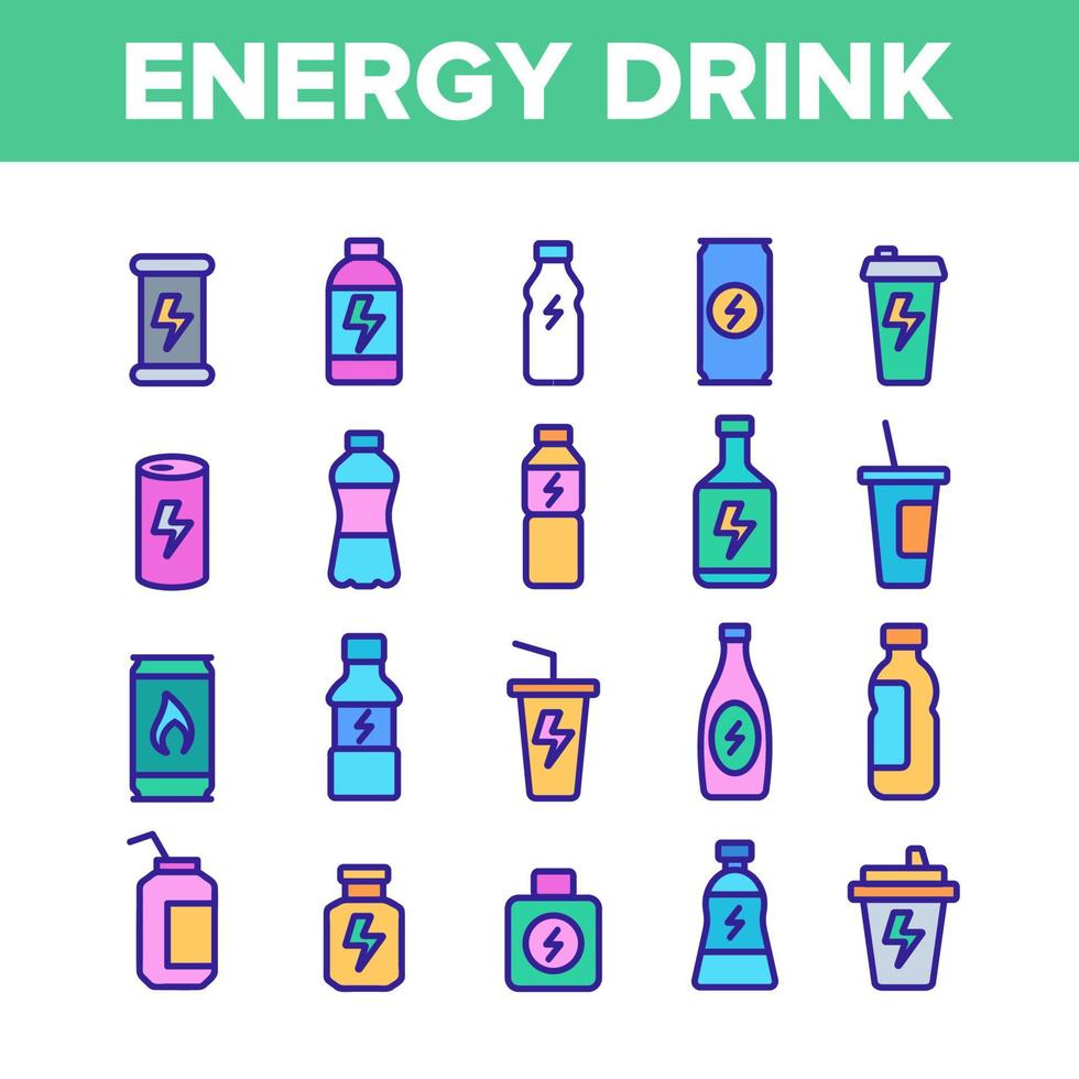 conjunto de ícones de vetor de elementos de cor de bebida energética