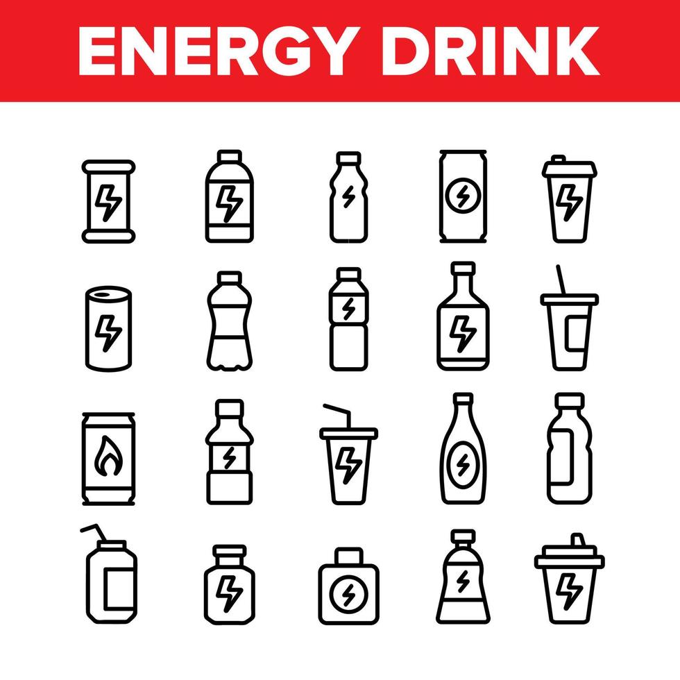 conjunto de ícones de vetor de elementos de coleção de bebidas energéticas