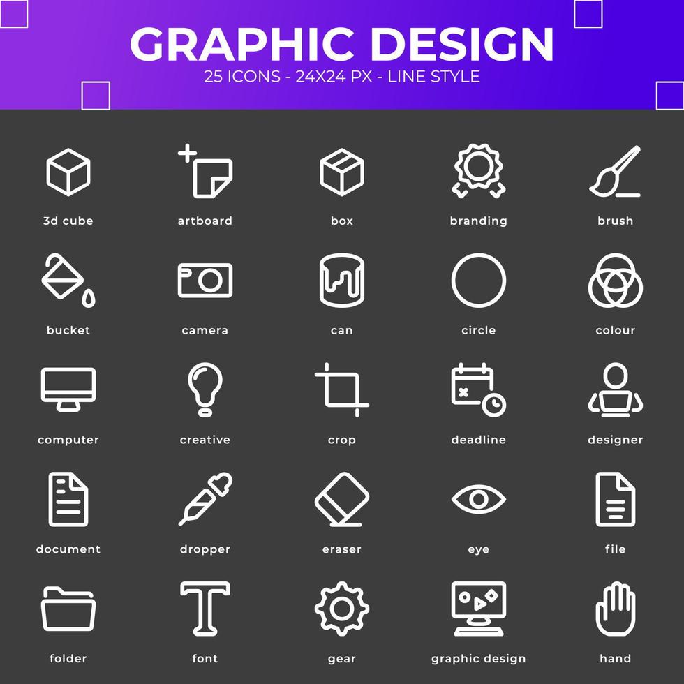 pacote de ícones de design gráfico com cor preta vetor