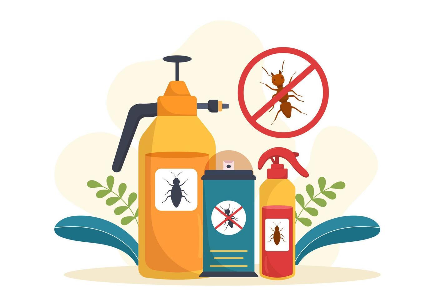 serviço de controle de pragas com exterminador de insetos, sprays e desinfecção de higiene doméstica em ilustração de fundo de desenho animado plano vetor