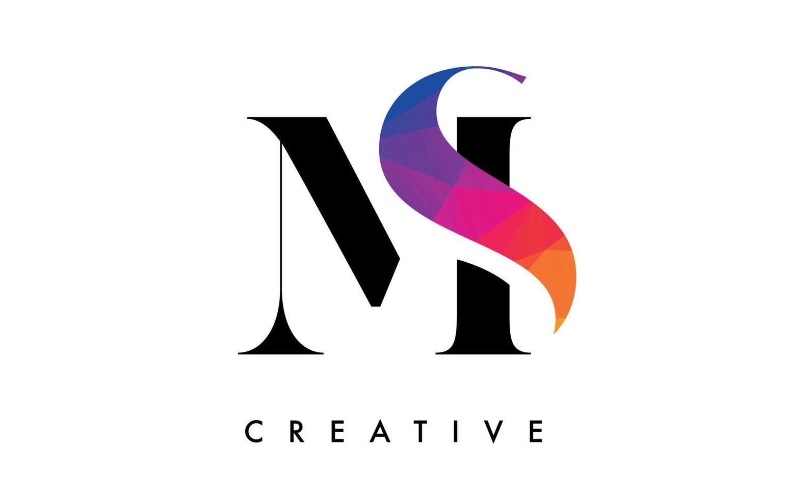 design de letra ms com corte criativo e textura colorida do arco-íris vetor