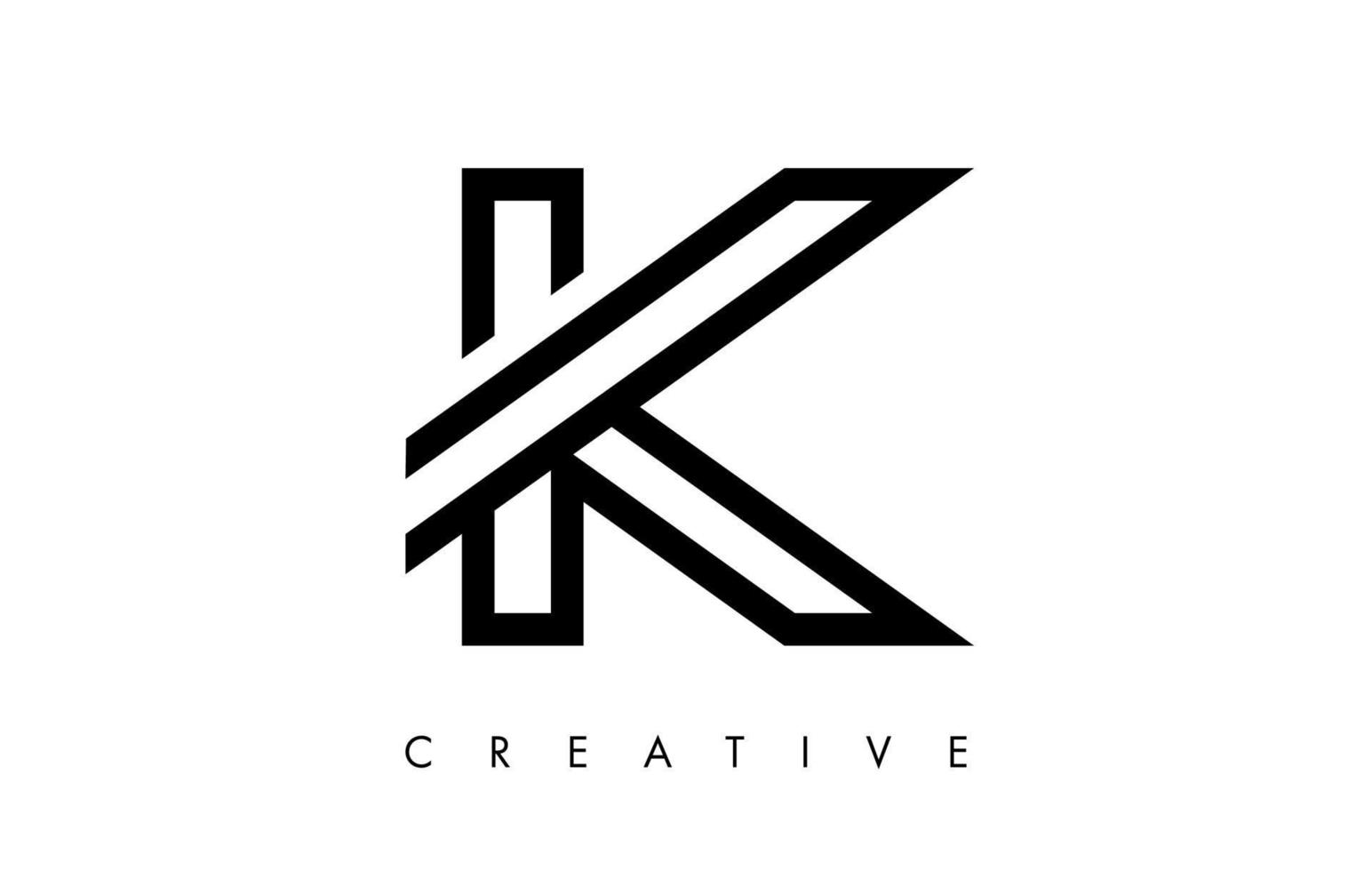 monograma do logotipo da letra k com linhas preto e brancas e vetor de design minimalista