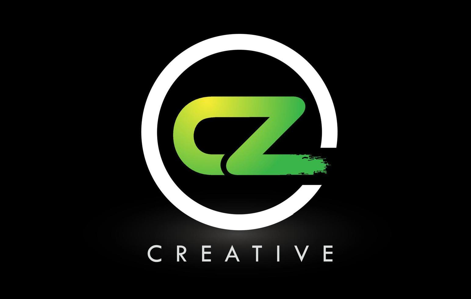 cz design de logotipo de carta de pincel branco verde. logotipo de ícone de letras escovadas criativas. vetor