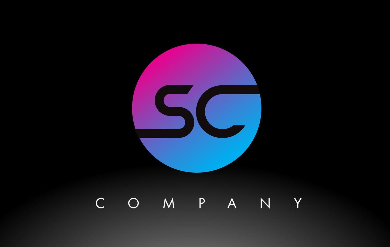 ícone de design de logotipo de letra sc com cores azuis neon roxas e design circular vetor