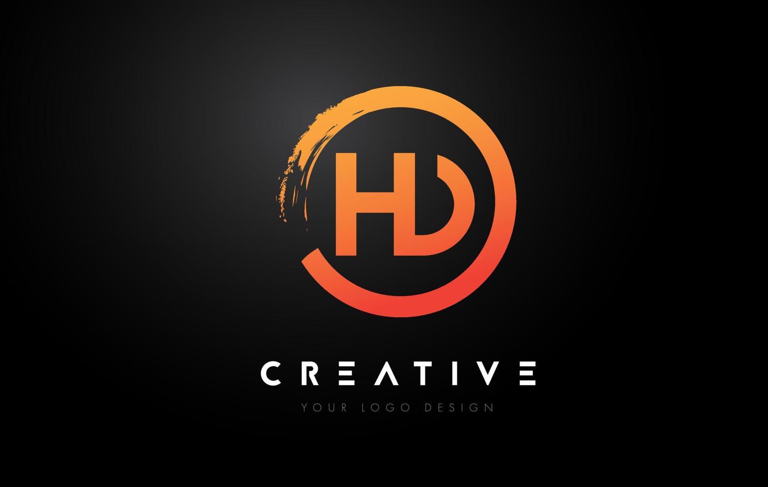logotipo de letra circular hd laranja com design de pincel de círculo e fundo preto. vetor