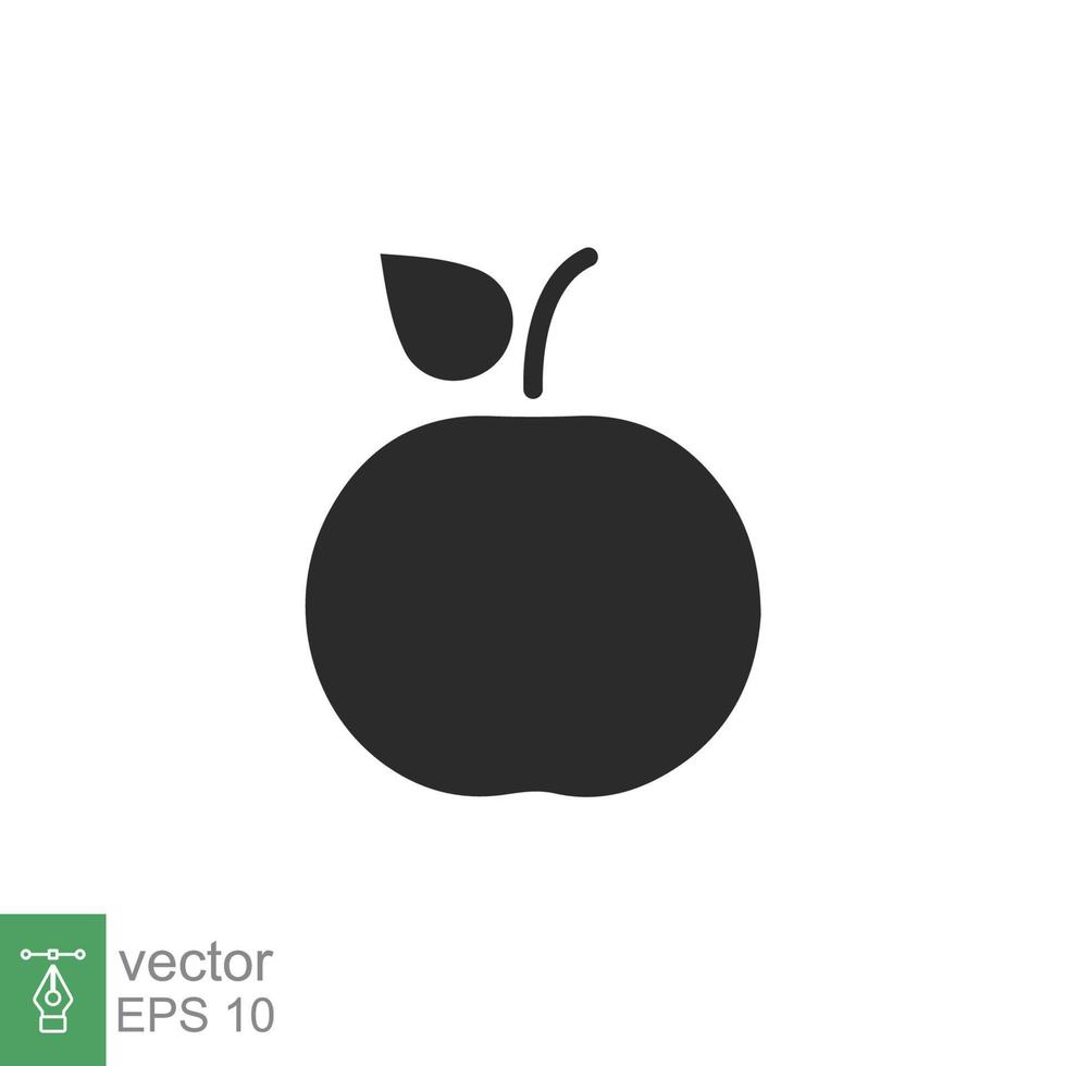 ícone de maçã. estilo sólido simples. fruta com símbolo de folha. ilustração vetorial de glifo isolada no fundo branco. eps 10. vetor