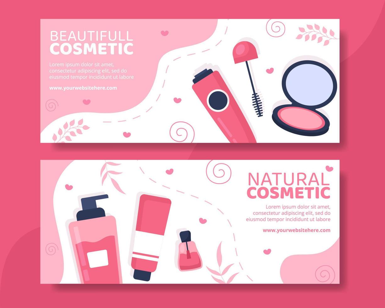 coleção de cosméticos de maquiagem modelo de banner horizontal ilustração de fundo dos desenhos animados vetor