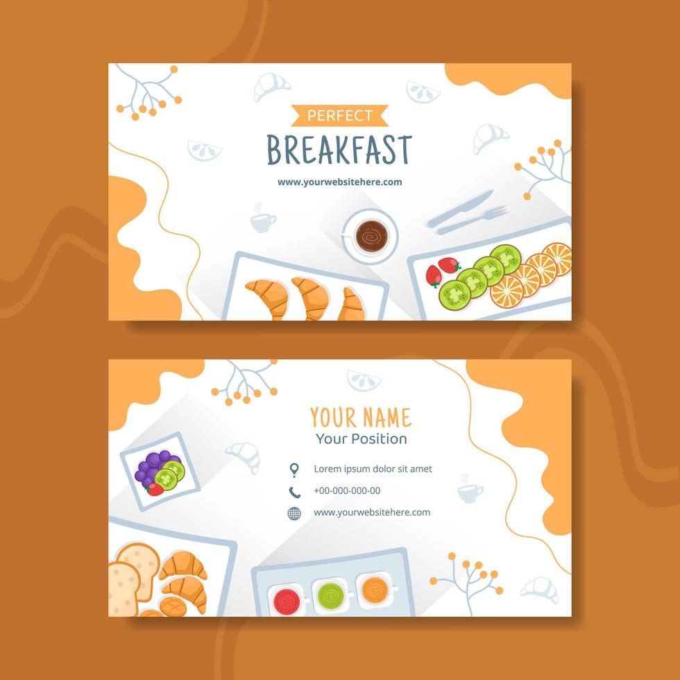 modelo horizontal de cartão de café da manhã ilustração em vetor plano de fundo dos desenhos animados