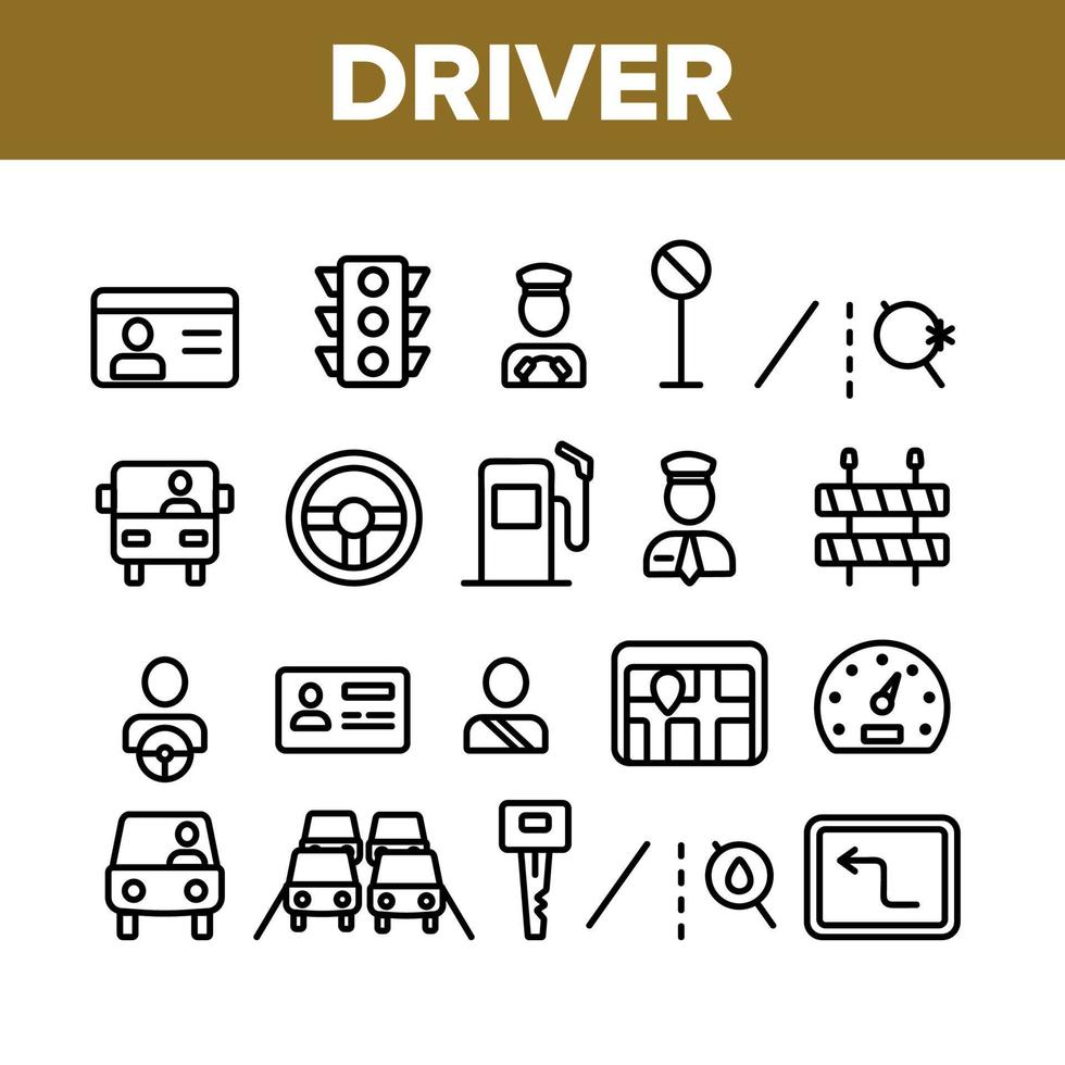 conjunto de ícones de elementos de carro de coleção de motorista vetor