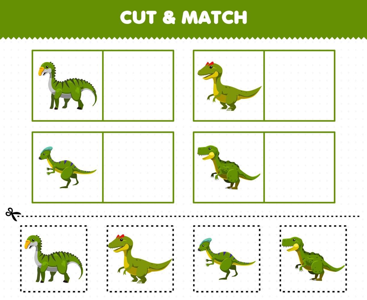 jogo de educação para crianças cortado e colado com dinossauro pré