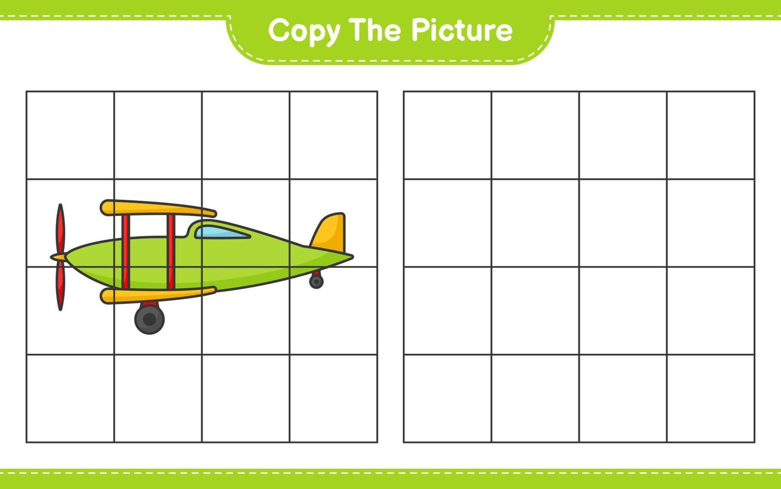 copie a imagem, copie a imagem do avião usando linhas de grade. jogo educativo para crianças, planilha para impressão, ilustração vetorial vetor