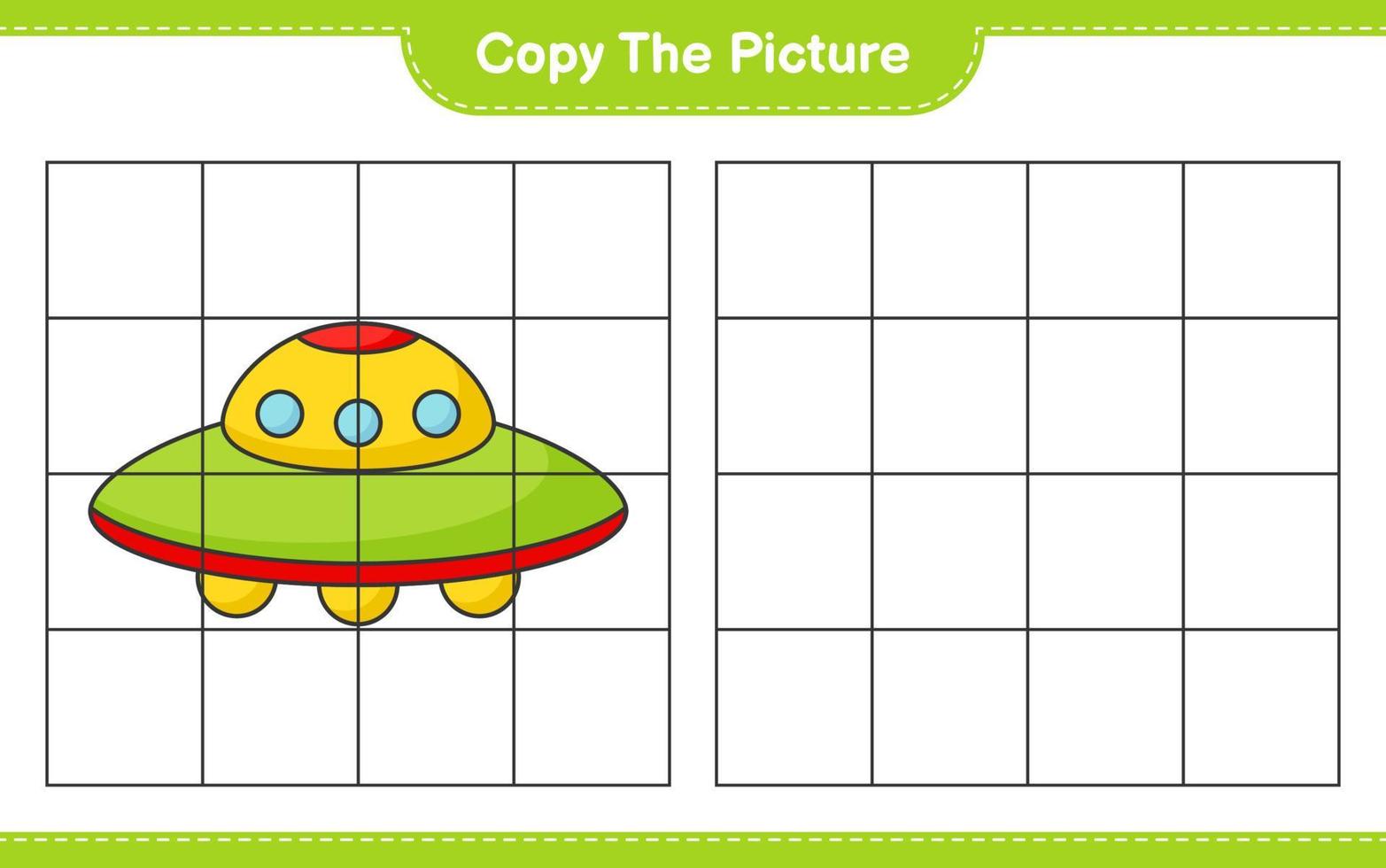 copie a imagem, copie a imagem do ufo usando linhas de grade. jogo educativo para crianças, planilha para impressão, ilustração vetorial vetor