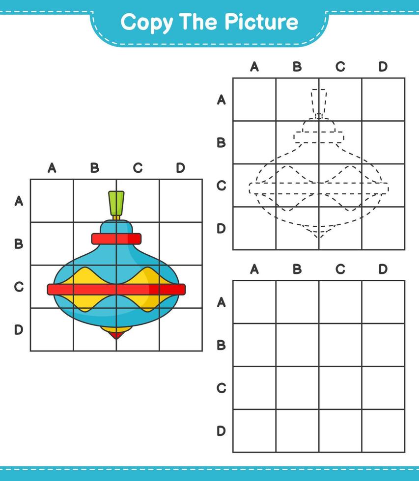 copie a imagem, copie a imagem do brinquedo de redemoinho usando linhas de grade. jogo educativo para crianças, planilha para impressão, ilustração vetorial vetor