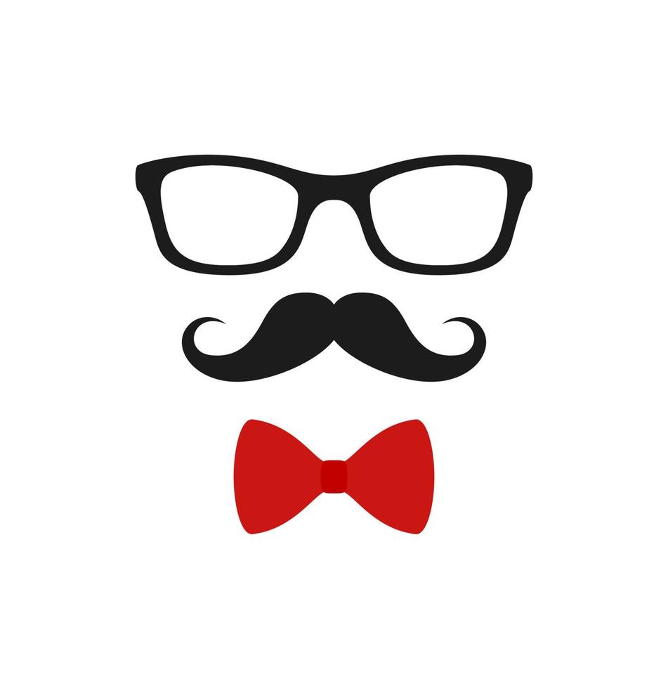 bigode, gravata borboleta e óculos isolados no fundo branco vetor