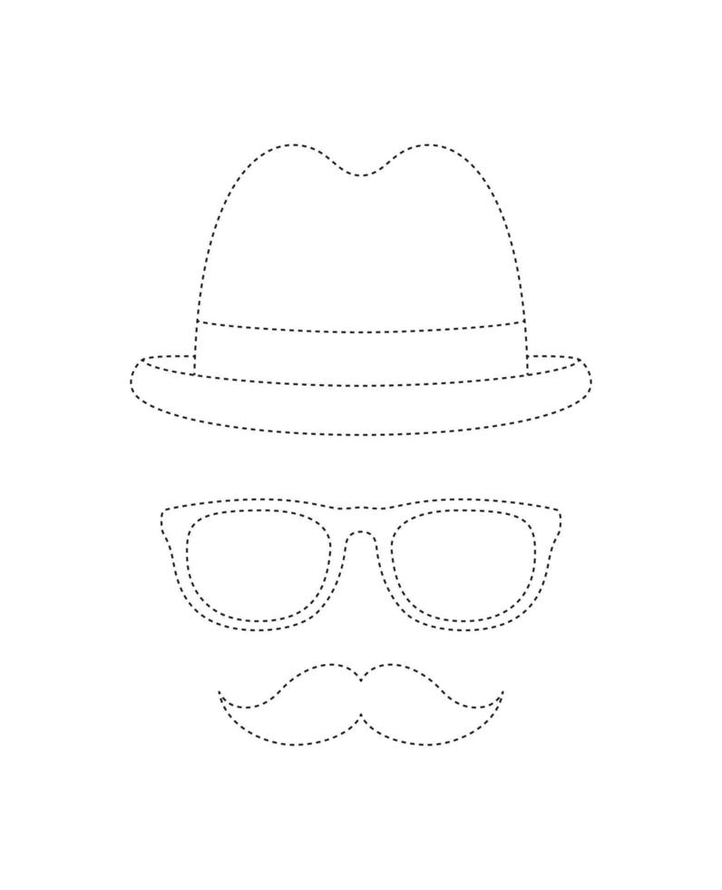 planilha de rastreamento de bigode, chapéu e óculos para crianças vetor