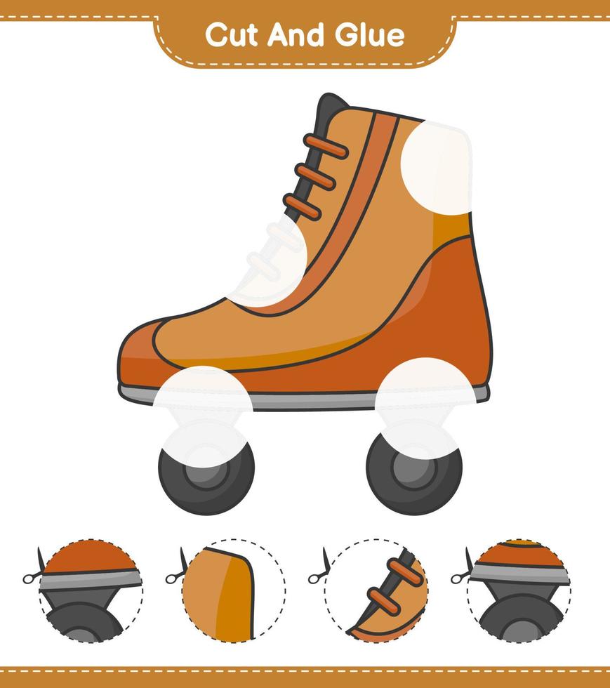 corte e cole, corte partes de patins e cole-as. jogo educativo para crianças, planilha para impressão, ilustração vetorial vetor