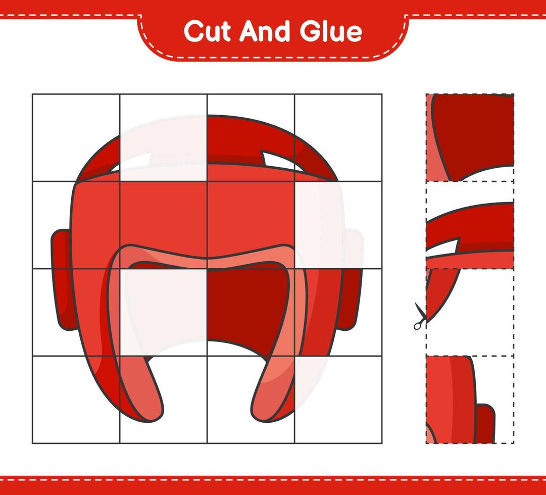 corte e cole, corte partes do capacete de boxe e cole-as. jogo educativo para crianças, planilha para impressão, ilustração vetorial vetor