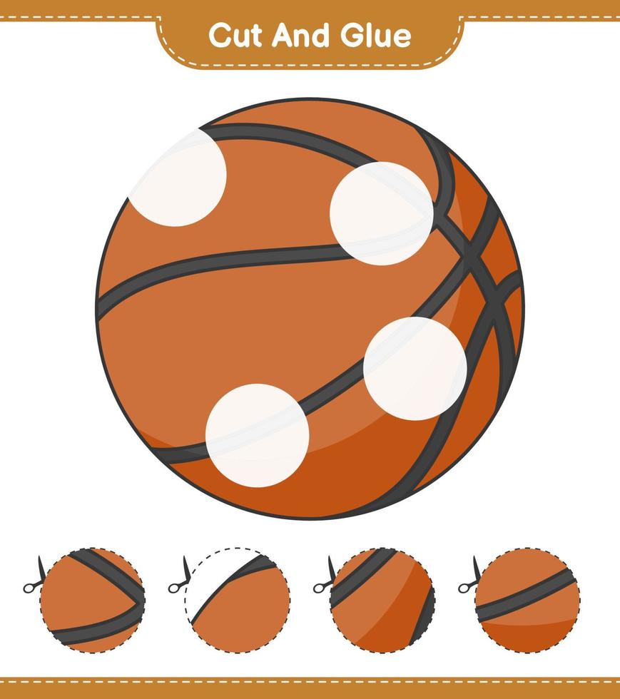 corte e cole, corte partes de basquete e cole-as. jogo educativo para crianças, planilha para impressão, ilustração vetorial vetor