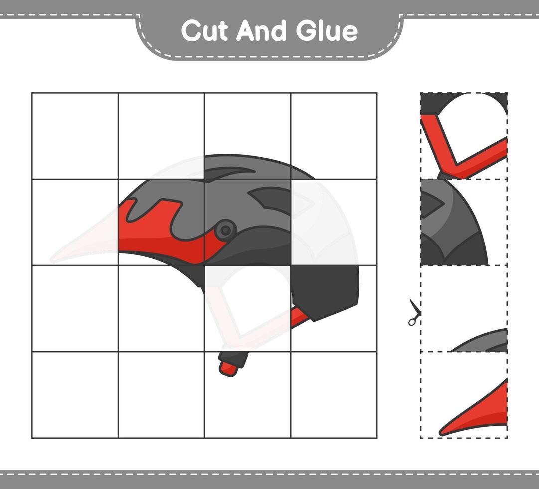 corte e cole, corte partes do capacete da bicicleta e cole-as. jogo educativo para crianças, planilha para impressão, ilustração vetorial vetor