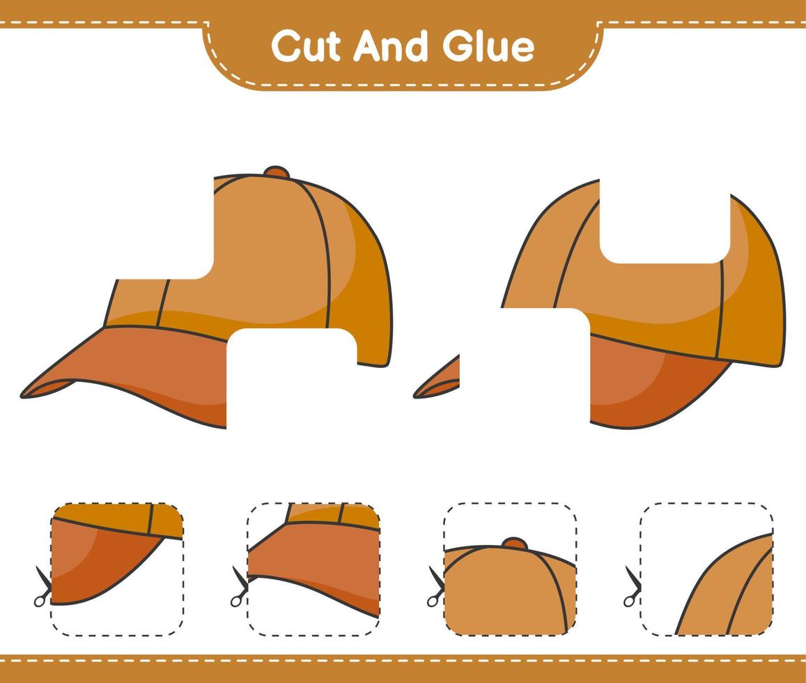 corte e cole, corte partes do boné e cole-as. jogo educativo para crianças, planilha para impressão, ilustração vetorial vetor