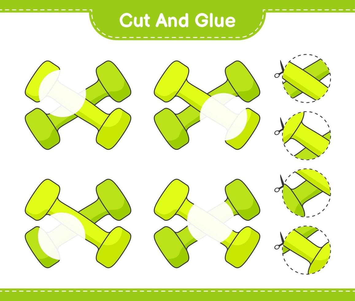 corte e cole, corte partes do haltere e cole-as. jogo educativo para crianças, planilha para impressão, ilustração vetorial vetor