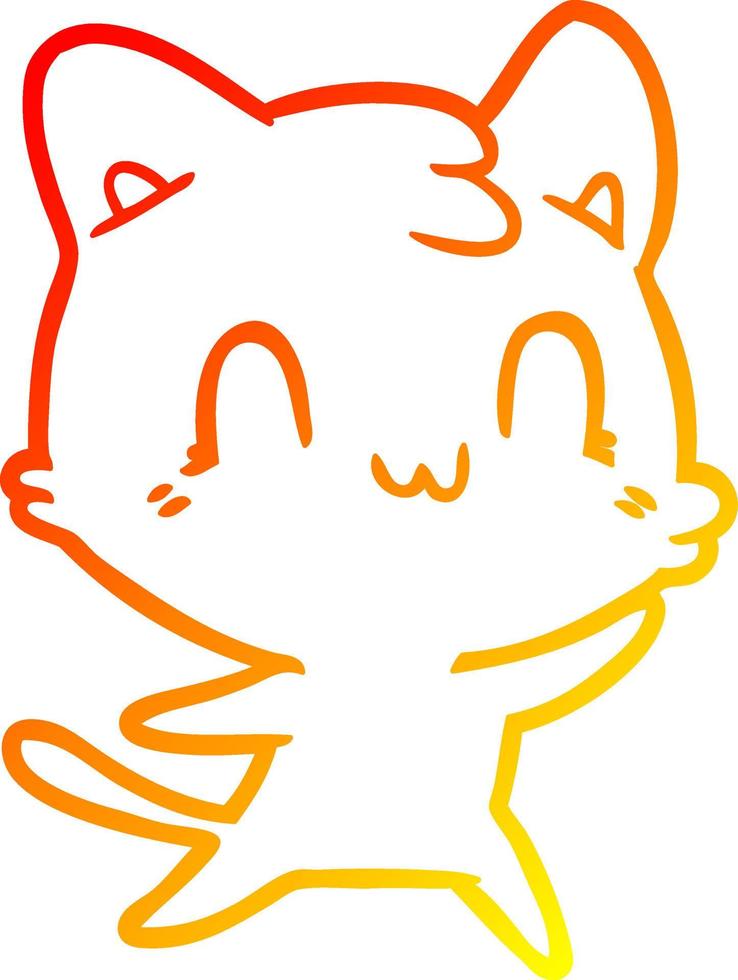 desenho de linha gradiente quente desenho animado gato feliz vetor