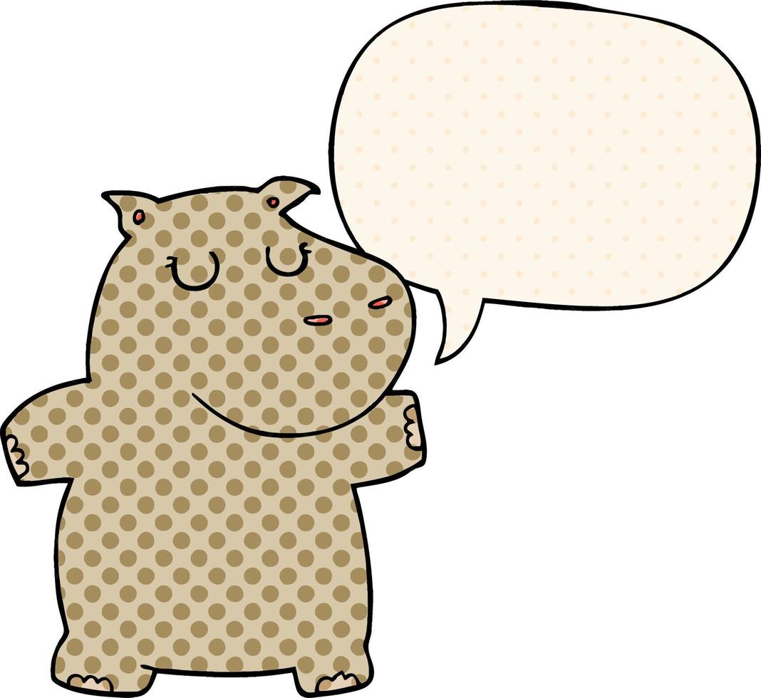 hipopótamo de desenho animado e bolha de fala no estilo de quadrinhos vetor