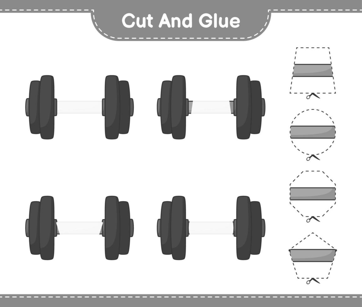 corte e cole, corte partes do haltere e cole-as. jogo educativo para crianças, planilha para impressão, ilustração vetorial vetor