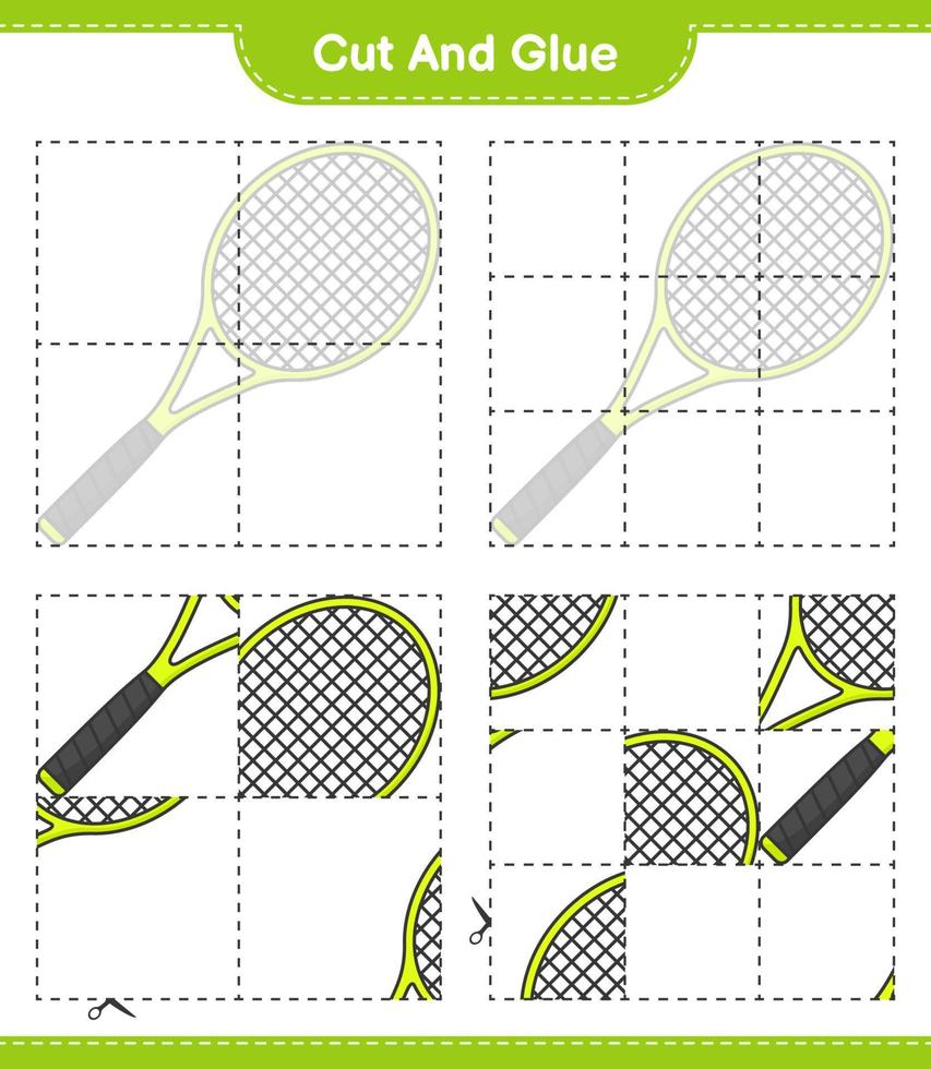 corte e cole, corte partes de raquete de tênis, chuteiras e cole-as
