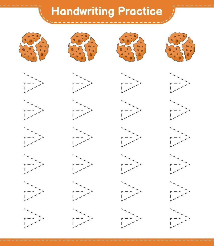 prática de caligrafia. traçando linhas de biscoito. jogo educativo para crianças, planilha para impressão, ilustração vetorial vetor