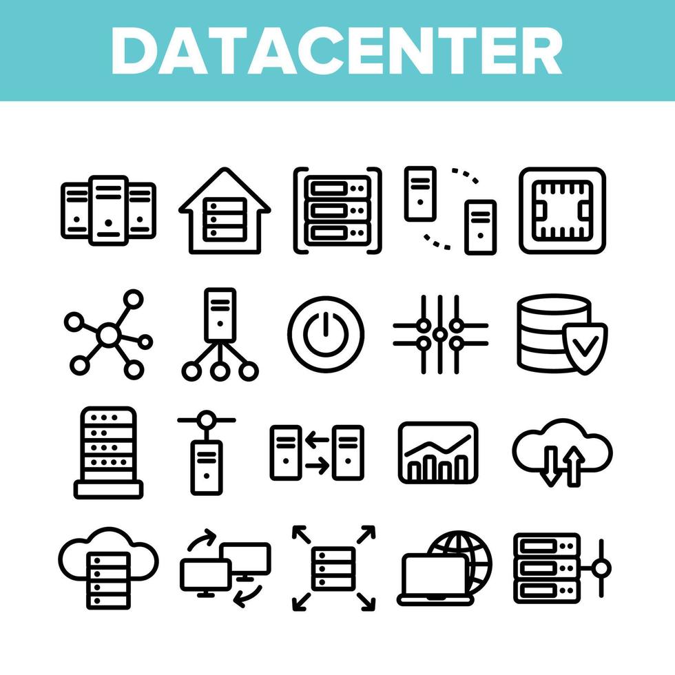 data center, conjunto de ícones de vetor linear de tecnologia